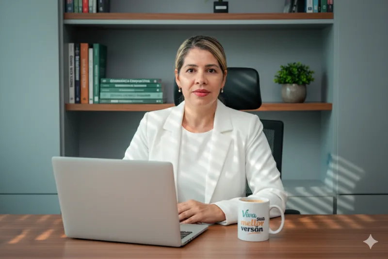 Cristiani Brandolt em sua mesa de trabalho
